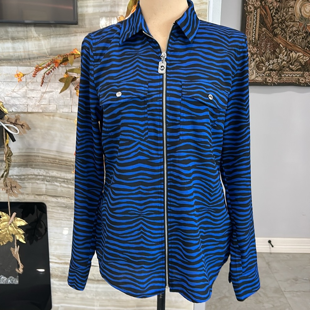 Michael Kors Royal Blue/Black‎ Wiggle Stripped Jacket/Blouse. Size M(409)